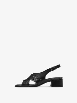 Tamaris Sandale A Talon En Cuir - Noir | Des Sandales