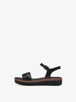 Tamaris Sandale A Talon En Cuir - Noir | Des Sandales