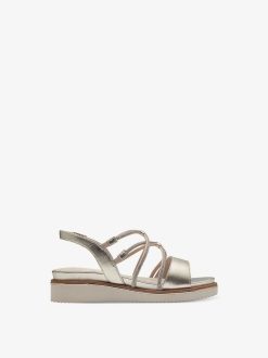 Tamaris Sandale A Talon En Cuir - Or | Des Sandales