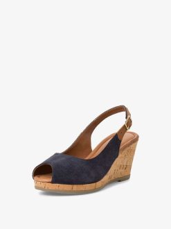 Tamaris Sandale A Talon En Cuir - Bleu | Des Sandales