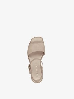 Tamaris Sandale A Talon En Cuir - Beige | Des Sandales