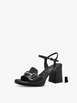 Tamaris Sandale A Talon En Cuir - Noir | Des Sandales