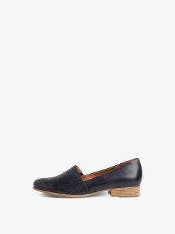 Tamaris Babouche En Cuir - Bleu | Chaussures Basses Et Pantoufles