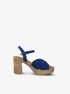 Tamaris Sandale A Talon En Cuir - Bleu | Des Sandales