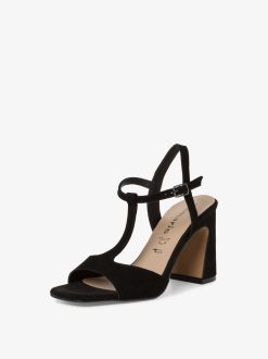 Tamaris Sandale A Talon En Cuir - Noir | Des Sandales