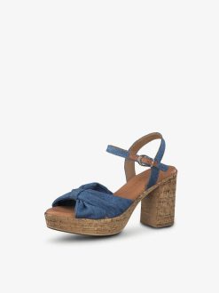 Tamaris Sandale A Talon En Cuir - Bleu | Des Sandales