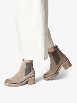 Tamaris Bottine Chelsea En Cuir - Beige | Bottines