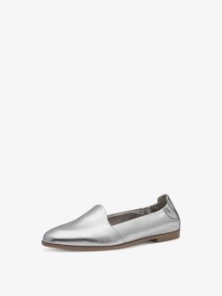 Tamaris Babouche En Cuir - Argent | Chaussures Basses Et Pantoufles