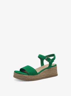 Tamaris Sandale A Talon En Cuir - Vert | Des Sandales