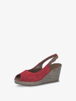 Tamaris Sandale A Talon En Cuir - Rouge | Des Sandales