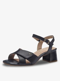 Tamaris Sandale A Talon En Cuir - Noir | Des Sandales