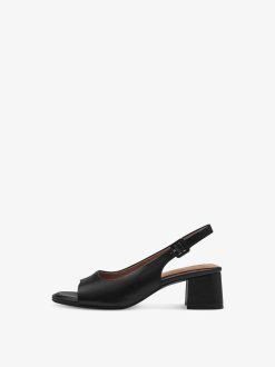 Tamaris Sandale A Talon En Cuir - Noir | Des Sandales