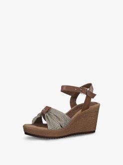 Tamaris Sandale A Talon En Cuir - Marron | Des Sandales