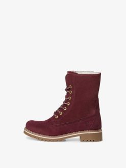 Tamaris Bottine En Cuir - Doublure Chaude Rouge | Bottines