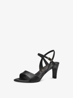 Tamaris Sandale A Talon En Cuir - Noir | Des Sandales