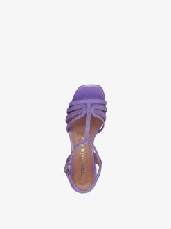 Tamaris Sandale A Talon En Cuir - Violet | Des Sandales