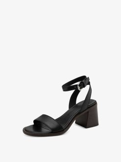 Tamaris Sandale A Talon En Cuir - Noir | Des Sandales