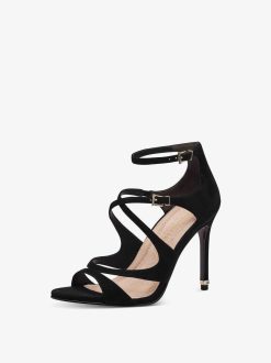 Tamaris Sandale A Talon En Cuir - Noir | Des Sandales