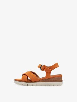 Tamaris Sandale A Talon En Cuir - Orange | Des Sandales