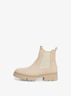 Tamaris Bottine Chelsea En Cuir - Beige | Bottines