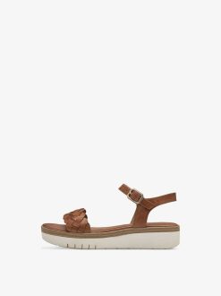 Tamaris Sandale A Talon En Cuir - Marron | Des Sandales