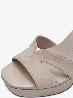 Tamaris Sandale A Talon En Cuir - Beige | Des Sandales