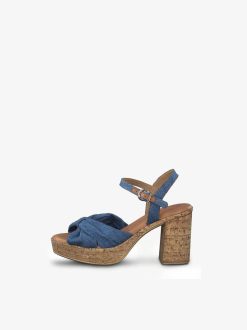 Tamaris Sandale A Talon En Cuir - Bleu | Des Sandales