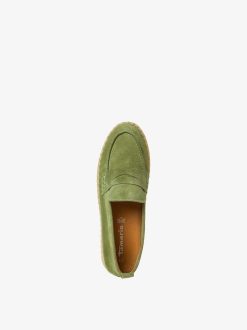 Tamaris Babouche En Cuir - Vert | Chaussures Basses Et Pantoufles