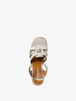 Tamaris Sandale A Talon En Cuir - Blanc | Des Sandales