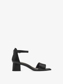 Tamaris Sandale A Talon En Cuir - Noir | Des Sandales