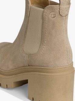 Tamaris Bottine Chelsea En Cuir - Beige | Bottines