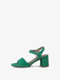 Tamaris Sandale A Talon En Cuir - Vert | Des Sandales