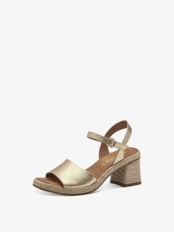 Tamaris Sandale A Talon En Cuir - Or | Des Sandales