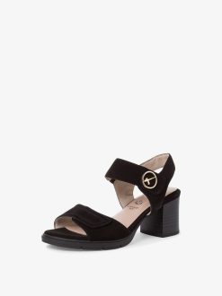 Tamaris Sandale A Talon En Cuir - Noir | Des Sandales