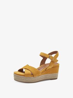 Tamaris Sandale A Talon En Cuir - Jaune | Des Sandales