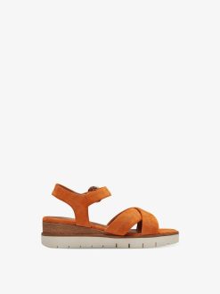 Tamaris Sandale A Talon En Cuir - Orange | Des Sandales