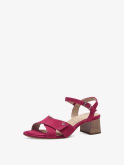 Tamaris Sandale A Talon En Cuir - Rose | Des Sandales