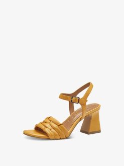 Tamaris Sandale A Talon En Cuir - Jaune | Des Sandales