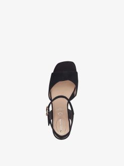 Tamaris Sandale A Talon En Cuir - Noir | Des Sandales