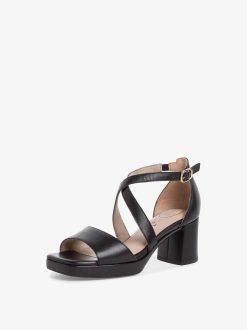 Tamaris Sandale A Talon En Cuir - Noir | Des Sandales