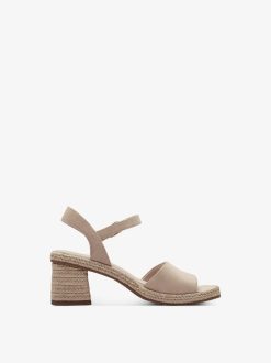 Tamaris Sandale A Talon En Cuir - Beige | Des Sandales