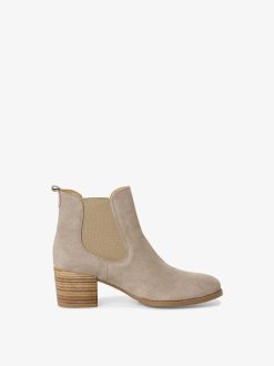 Tamaris Bottine Chelsea En Cuir - Beige | Bottines