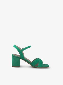 Tamaris Sandale A Talon En Cuir - Vert | Des Sandales