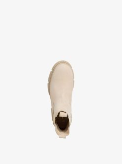 Tamaris Bottine Chelsea En Cuir - Beige | Bottines