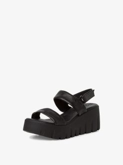 Tamaris Sandale A Talon En Cuir - Noir | Des Sandales