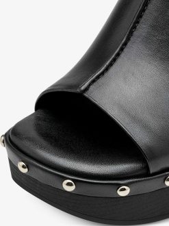 Tamaris Sandale A Talon En Cuir - Noir | Des Sandales