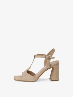 Tamaris Sandale A Talon En Cuir - Beige | Des Sandales