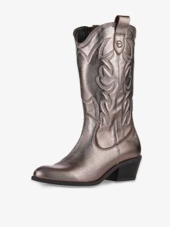 Tamaris Bottes Cowboy En Cuir - Metallise | Bottines