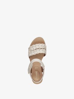 Tamaris Sandale A Talon En Cuir - Beige | Des Sandales