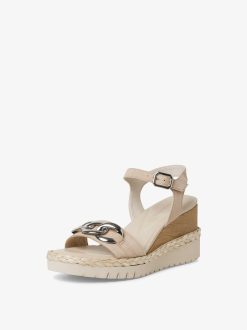 Tamaris Sandale A Talon En Cuir - Beige | Des Sandales